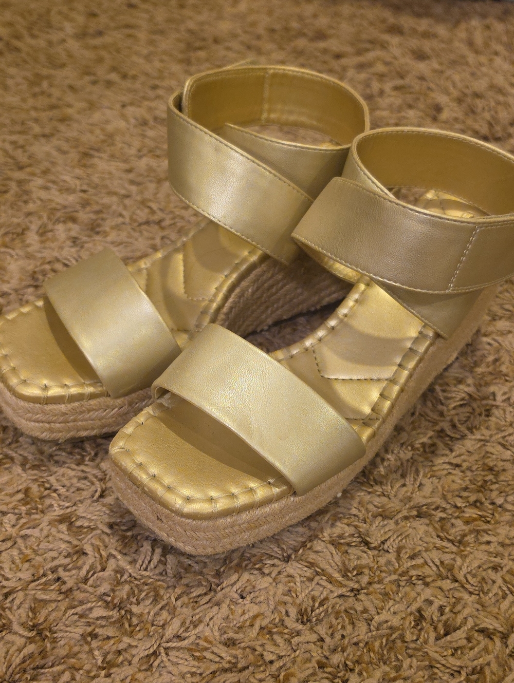 Metallic Gold Espadrille Wedge Sandals with Ankle Strap